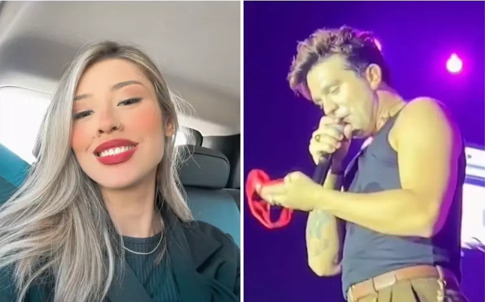 Luan Santana coloca na boca calcinha jogada por fã em show
