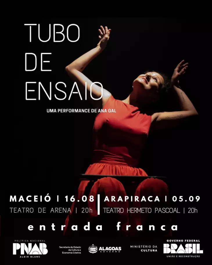 Performance Tubo de Ensaio, de Ana Gal, chega aos palcos de Maceió e Arapiraca