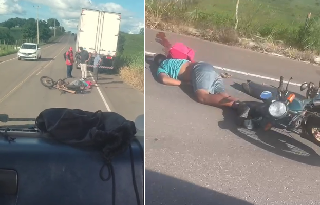 Motociclista morre em colisão com carro e caminhão