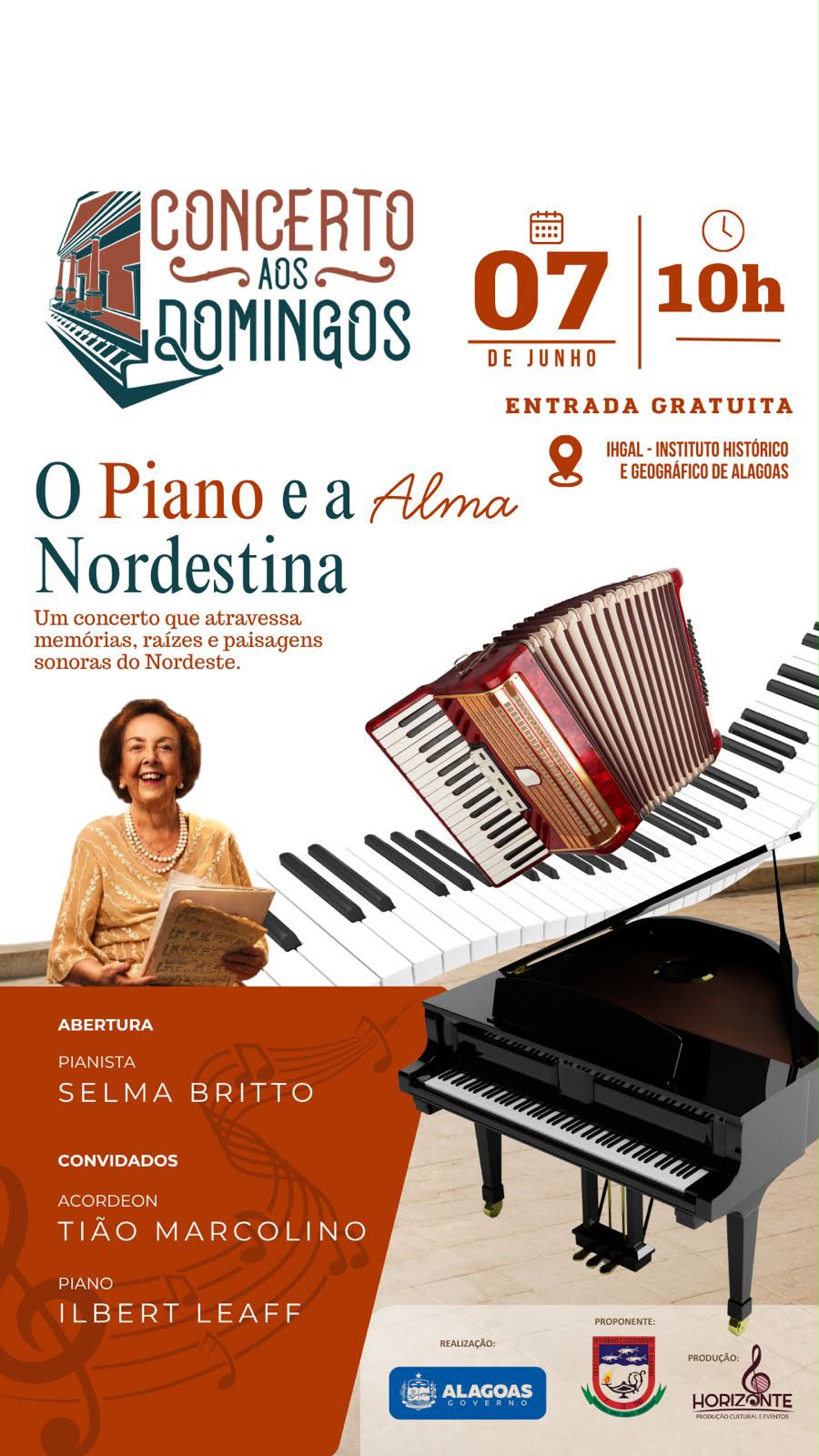 Concerto aos Domingos realiza nova edição com encontro entre piano e acordeon