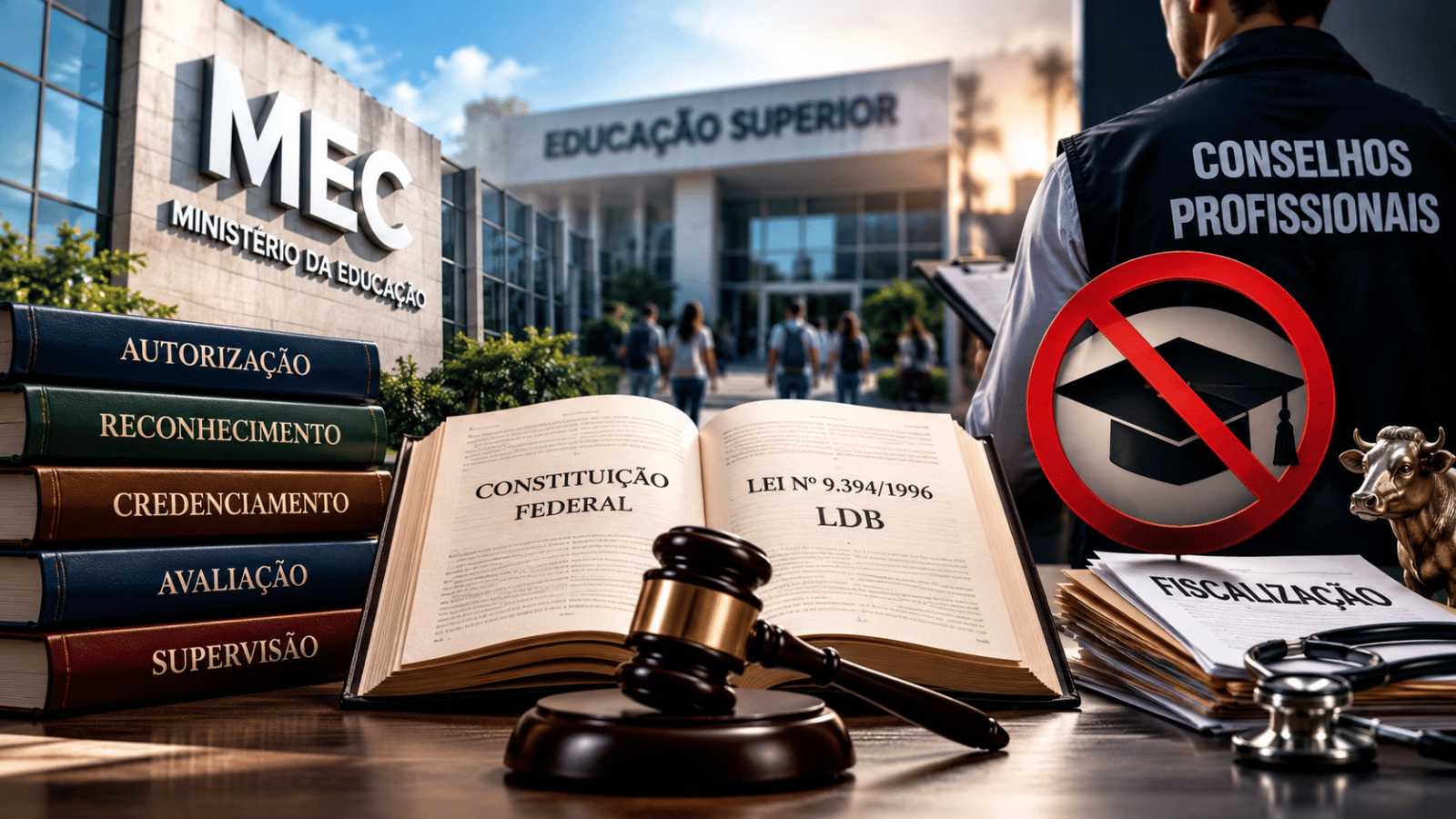 Fiscalização da educação superior no Brasil: MEC, legislação educacional e conselhos profissionais em debate sobre competências regulatórias.