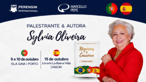 Sylvia Oliveira, palestrante e autora, em divulgação da agenda internacional do livro Negócios e Carreira III, com eventos no Porto, Portugal, e em Madri, Espanha.